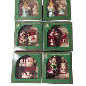 VTG Christmas House Handpainted Blown Glass Ornaments - Set of 6